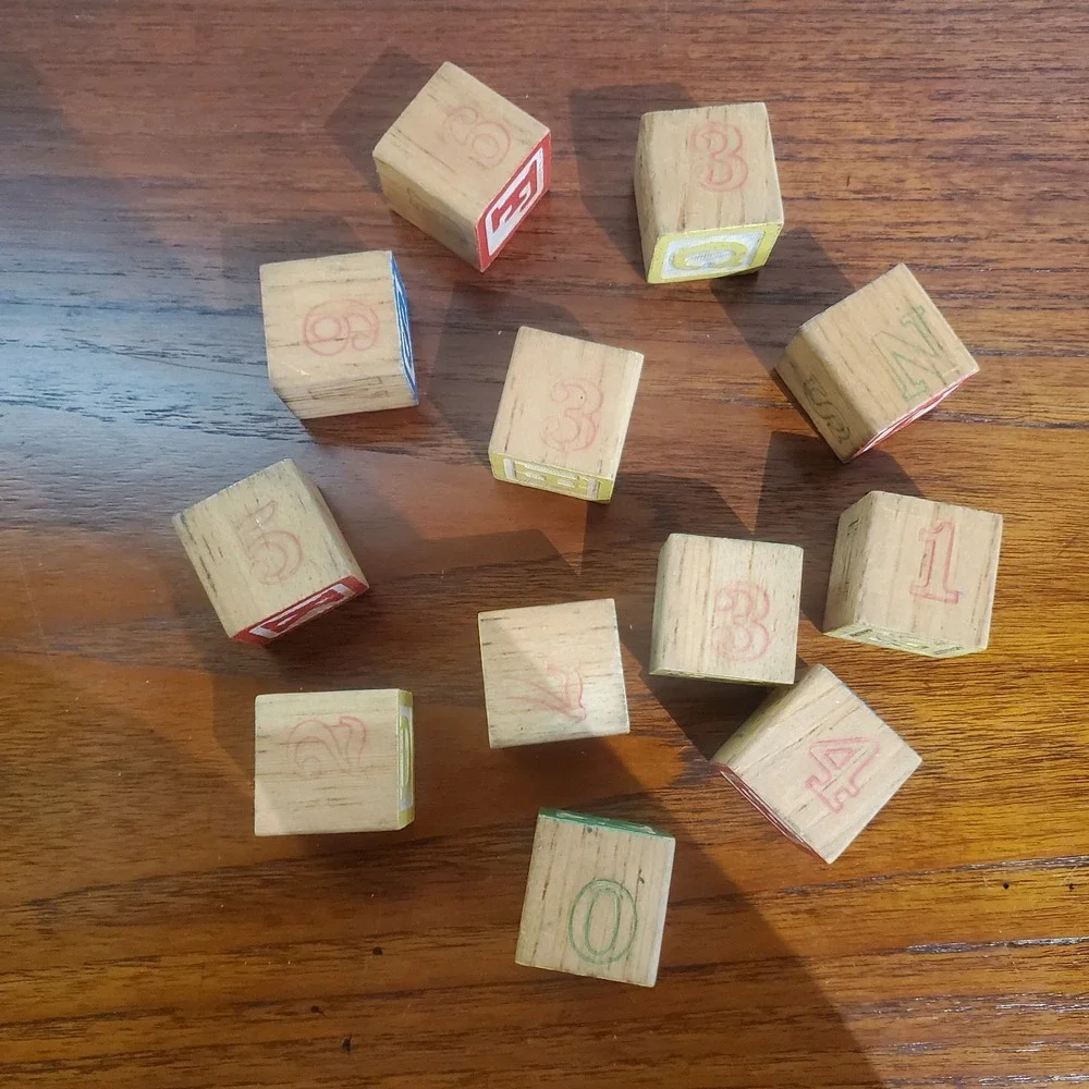 VTG 1976 Milton Bradley Playskool Letter Wood Blocks Kids Learning Toy - 12 blks